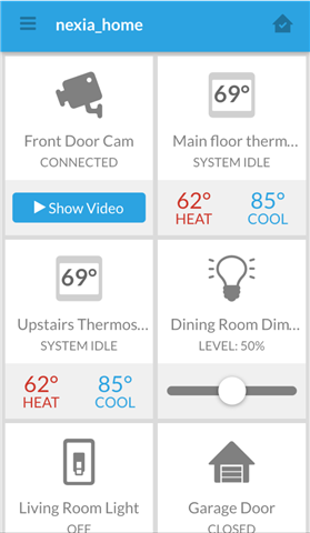 Nexia Home Automation app screen